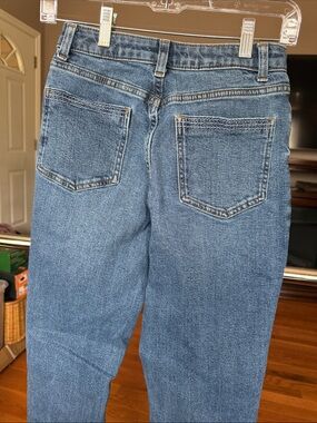 Young Ladies Mid-Blue Denim Jeans with Contrast Stitching Size 12 Regular